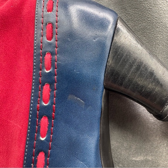 John Fluevog Operetta Bordoni Ankle Boots Women’s 8 Navy & Red Leather - Picture 16 of 16